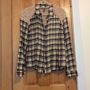 Free People plaid & crochet top